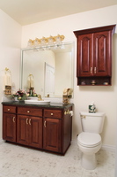 Thumb vanity  traditional style  cherry  cherry color  raised panel with arch  topper with open space  standard overlay